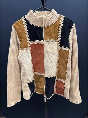 Designer Studio Originals Leather Patchwork Full Zip Sweater